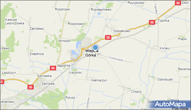mapa Dąbrowa, Dąbrowa gmina Miejska Górka na mapie Targeo